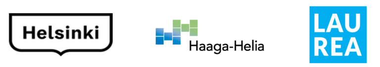 IMMO-hankkeen toteuttajien logot, Helsingin kaupunki, Laurea-ammattikorkeakoulu ja Haaga-Helia